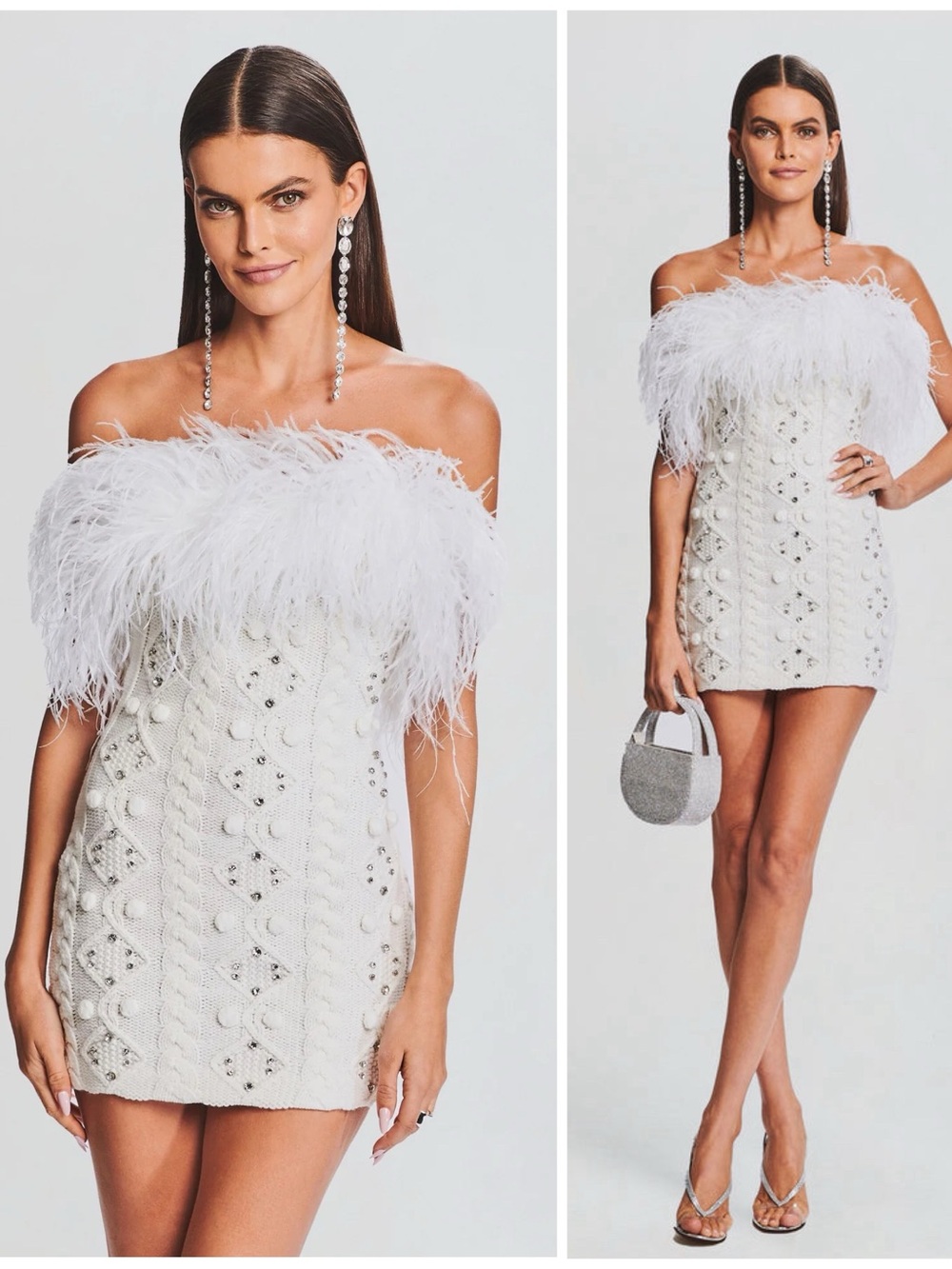 NWOT Retrofete Kimberely Embellished Knit Mini Short Feather Wool Dress Sz Small